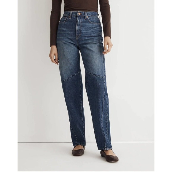 NWT Madewell Womens Baggy Tapered Jeans 26 Two Tone High Rise‎ Denim 100% Cotton - Picture 1 of 16